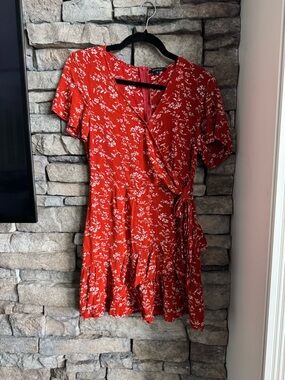 Zara Red Floral Wrap Mini Dress